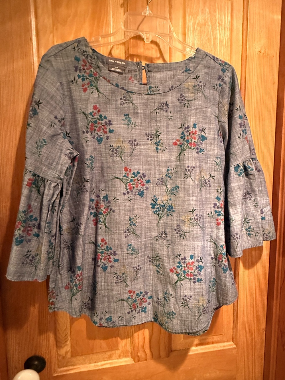 Van Heusen Blue Floral Ruffled-Sleeve Blouse